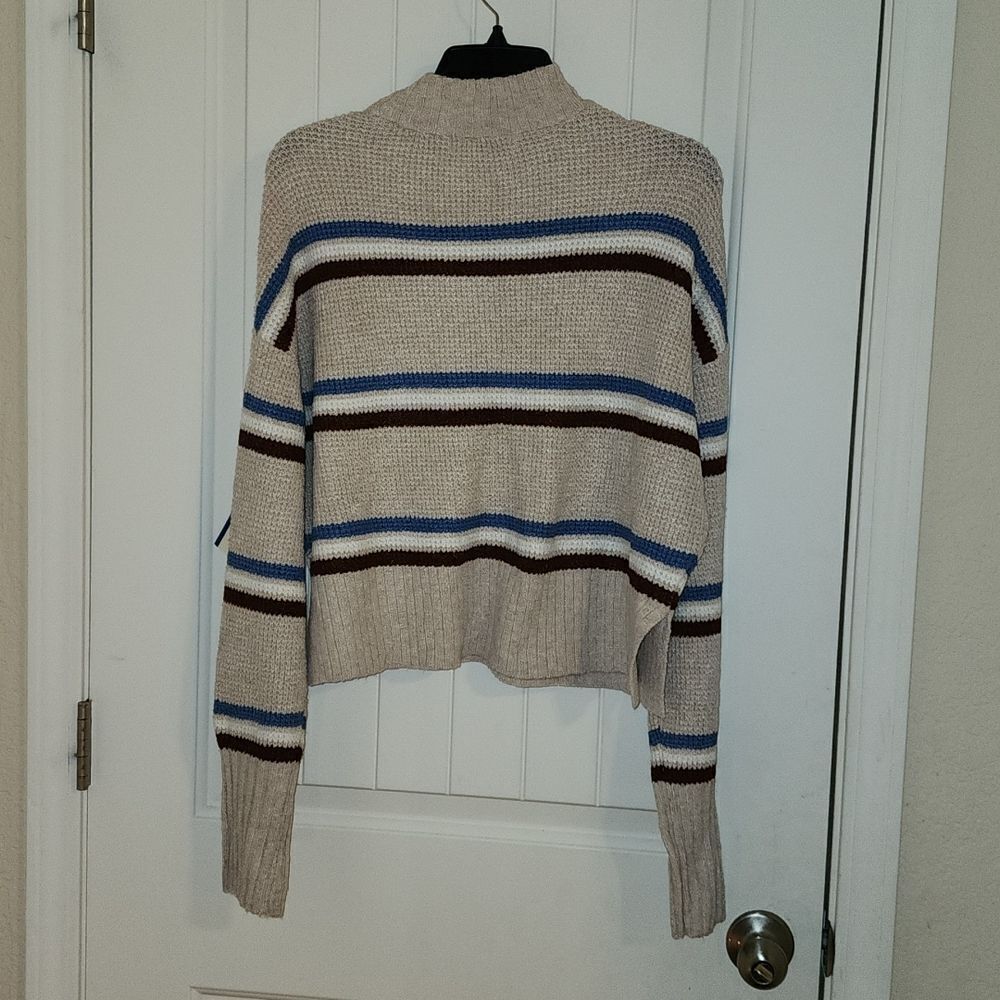 NWT Arizona Jean Co. Oatmeal Stripe Cropped Sweater Size XL - Picture 4 of 5